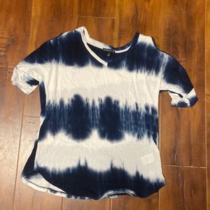 Blue and white tie-dye cold-shoulder top